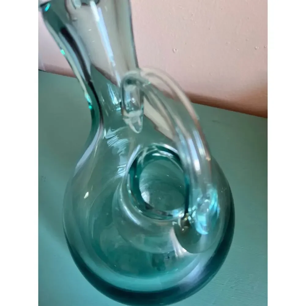 Hand-Blown Teal Glass Wine Decanter with Integrated Ice Chamber